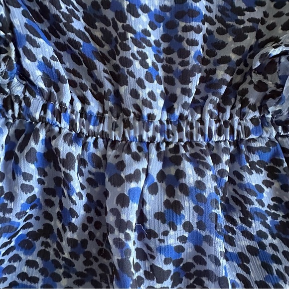 Express Leopard Animal Print Tiered Ruffle Peplum Womens Blue Top M Boho Chiffon - Picture 5 of 12